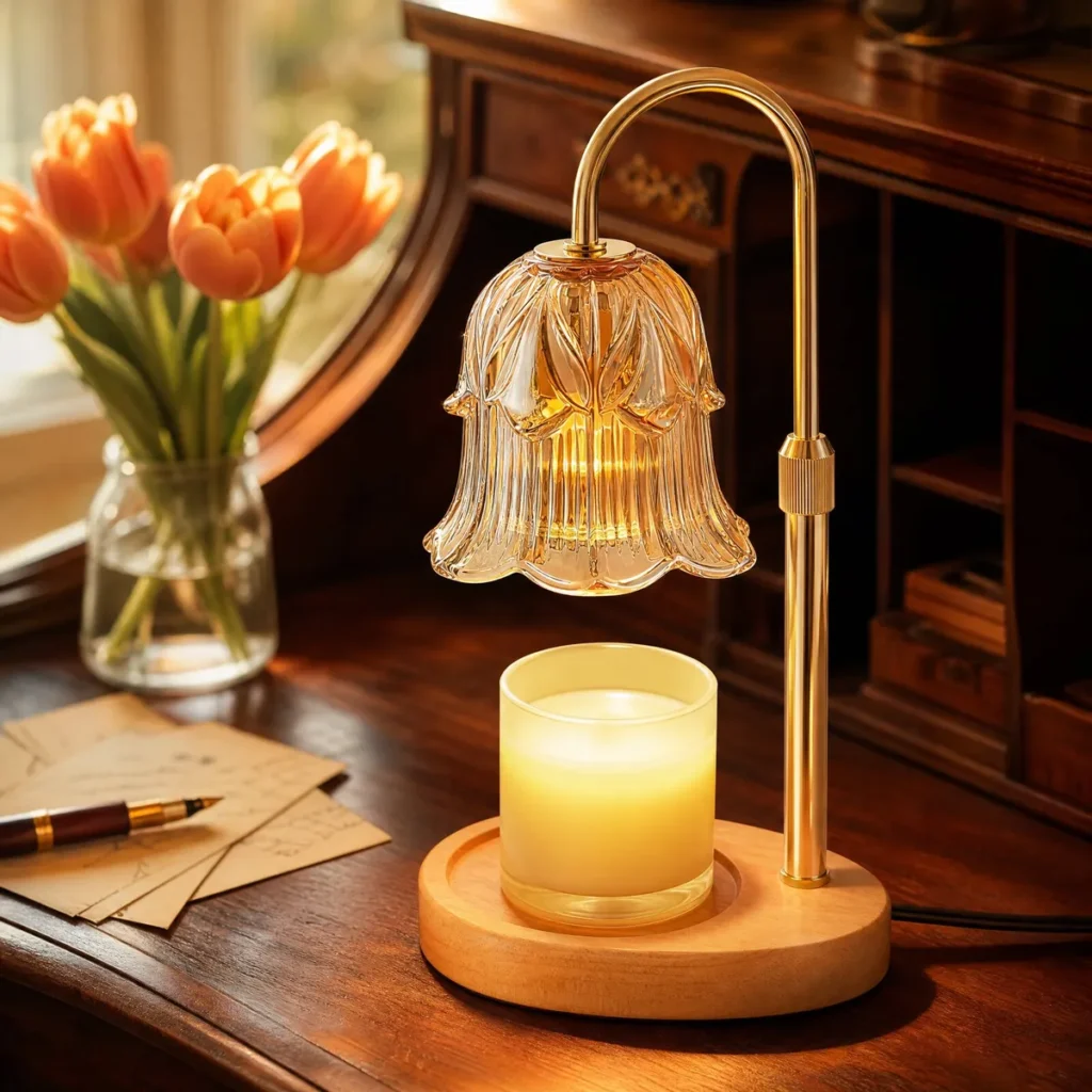 Glass Shade Candle Warmer Lamp (Gold / Amber Tulip) at home